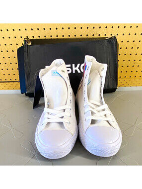RASKOL UNISEX White Canvas High-Top Sneakers Lace-Up Graphic Print US 11.5